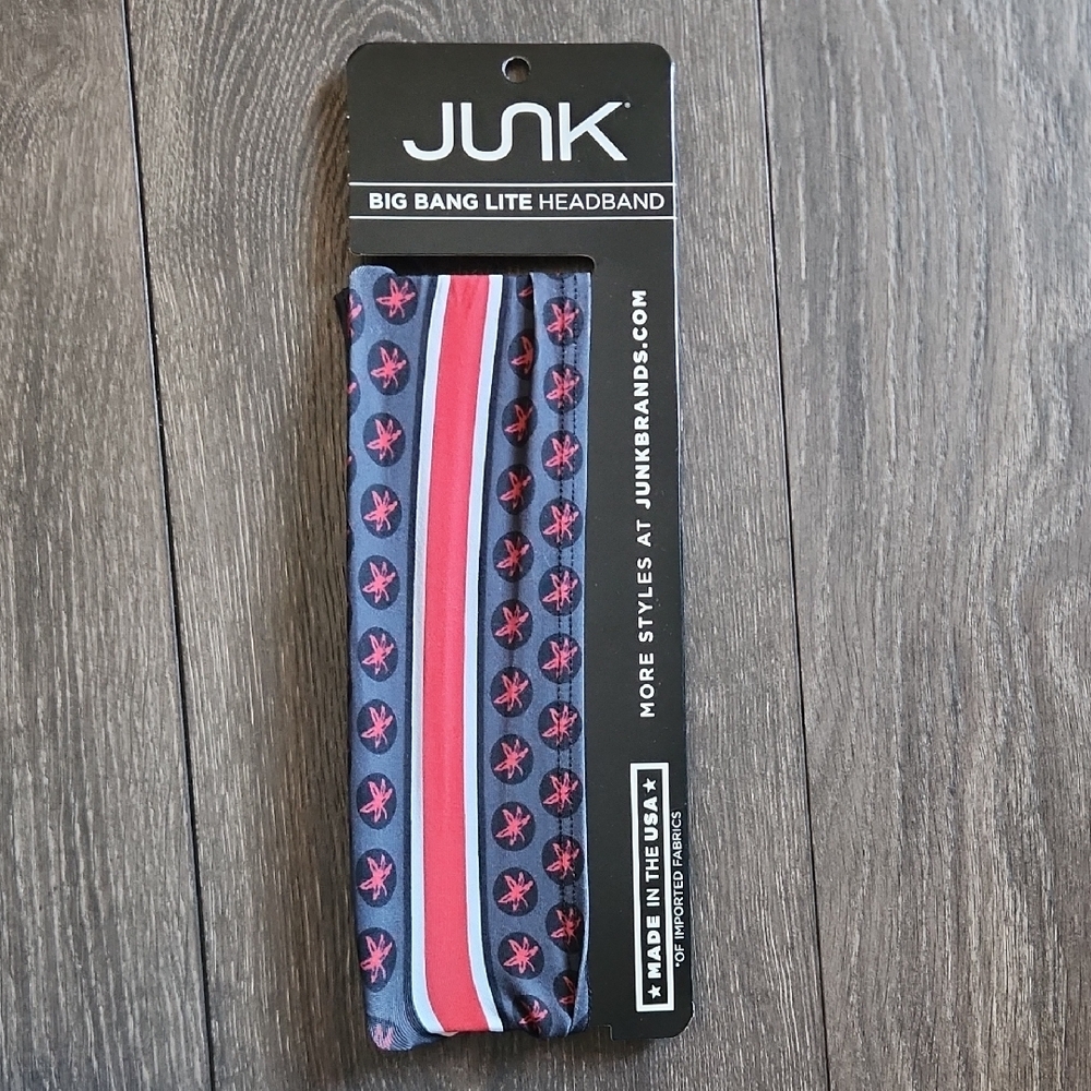 JUNK BRANDS Ohio State Big Bang Lite Headband - Gray and Red